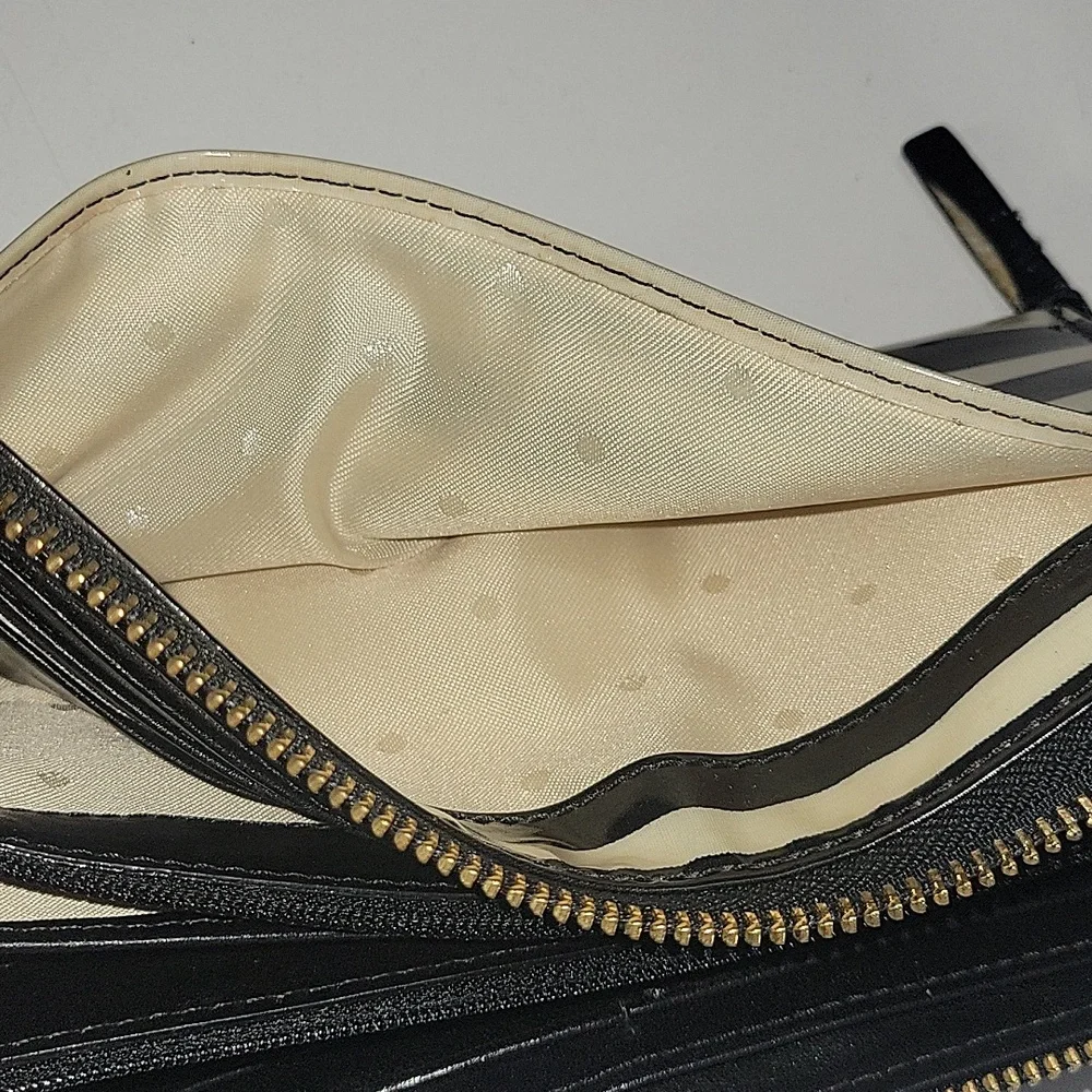 kate spade Black & Off-White Striped Zip Wallet